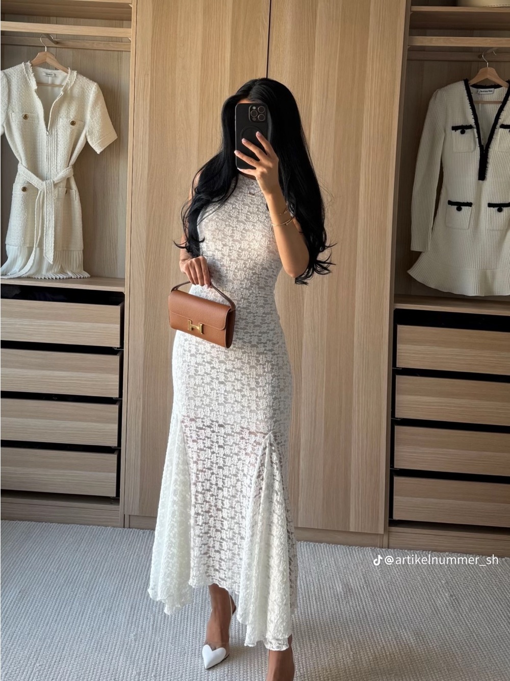 Zara Long oyster White Lace Dress - Sleek Silhouette